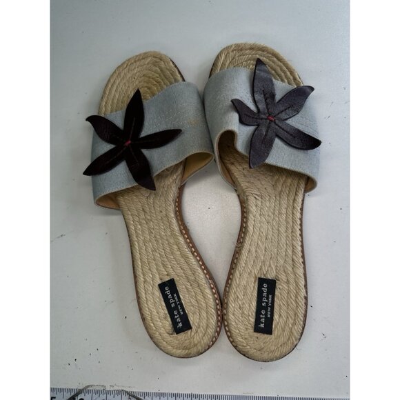 Kate Spade Women's Blue Floral Raffia Insole Slide Sandals 40/9.5 Made in Spain - Picture 4 of 7